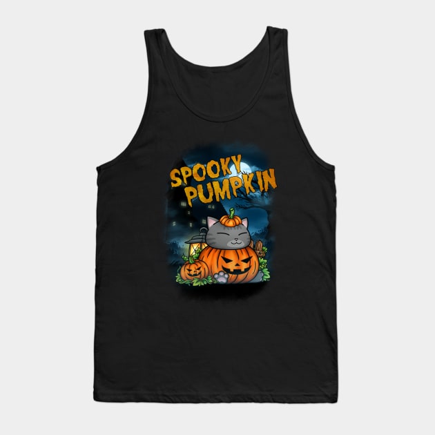 Halloween Pumpkin Cat Tank Top by Takeda_Art